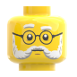 Preview: LEGO® Kopf Doppelgesicht älterer Mann mit weißem Bart & Brille – ernst