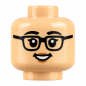 Preview: LEGO® Minifiguren-Kopf Frau in Hautfarbe mit schwarzer Brille, Wimpern und freundlichem Lächeln