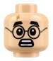 Preview: LEGO® Minifiguren-Kopf Mann mit runder Brille und erschrockenem Gesichtsausdruck als Doppelgesicht