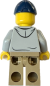 Preview: LEGO City Minifigur Mann mit Basecap und grauer Kapuzenjacke Rückansicht