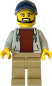 Preview: LEGO City Minifigur Mann mit Basecap, Bart und grauer Kapuzenjacke Vorderansicht