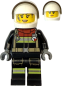 Preview: Feuerwehrfrau Minifigur mit Schutzhelm und Einsatzuniform Vorderansicht