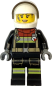 Preview: Feuerwehrfrau Minifigur mit Schutzhelm und Einsatzuniform Vorderansicht