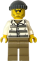 Preview: Gefangener Minifigur mit Streifenhemd und schwarzer Mütze Vorderansicht