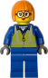 Preview: LEGO Bauarbeiterin Minifigur mit grüner Warnweste und roter Brille Vorderansicht