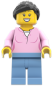 Preview: LEGO City Frau Minifigur mit Zopf und rosa Bluse