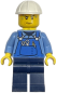 Preview: LEGO Minifigur Bauarbeiter mit weißem Helm und Presslufthammer Vorderansicht