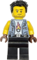 Preview: LEGO Minifigur Biker mit Lederweste und Flammenmotiv Vorderansicht