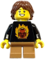 Preview: LEGO Minifigur Junge mit schwarzem Shirt und Flammenmotiv Vorderansicht