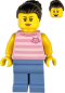 Preview: LEGO Mädchen Minifigur mit rosa Katzen-Shirt und dunklem Dutt