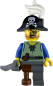 Preview: LEGO Minifigur Pirat mit Augenklappe, Säbel und Piratenhut vorne