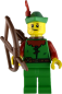 Preview: LEGO Minifigur Bogenschütze mit Bogen und Federhut vorne