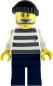 Preview: LEGO Minifigur Dieb mit gestreiftem Shirt und Mütze vorne