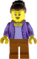 Preview: LEGO Minifigur Frau mit lila Jacke und Hochsteckfrisur vorne
