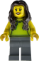 Preview: LEGO Minifigur Frau mit grünem Hoodie und langen dunklen Haaren vorne