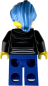 Preview: Rückseite LEGO Frau Minifigur mit blauen Haaren und schwarzer Jacke