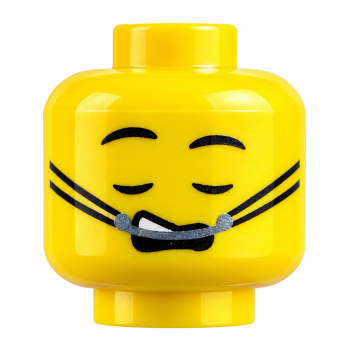 Preview: LEGO® Minifiguren-Kopf gelb mit geschlossenen Augen, geöffnetem Mund und Schnurrhaaren