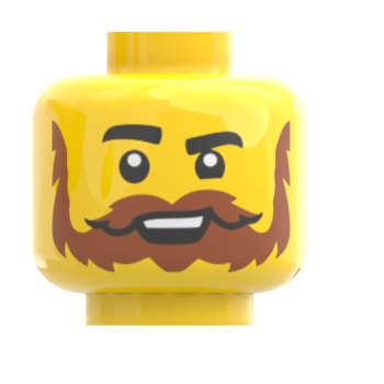 LEGO® Kopf für Minifiguren fröhlich lächelnd mit braunem Vollbart und Schnurrbart