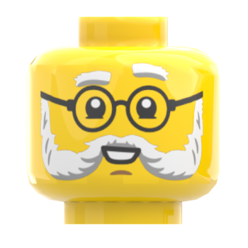 Preview: LEGO® Kopf Doppelgesicht älterer Mann mit weißem Bart & Brille – fröhlich lächelnd