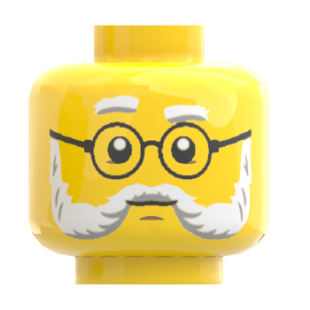 LEGO® Kopf Doppelgesicht älterer Mann mit weißem Bart & Brille – ernst