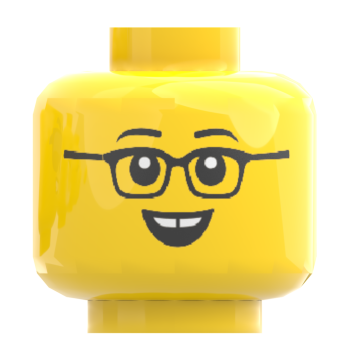 LEGO® Kopf mit Brille – fröhlich lächelnd