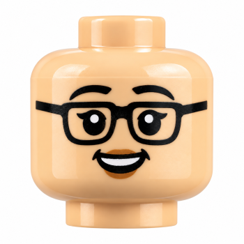 Preview: LEGO® Frauenkopf mit schwarzer rechteckiger Brille, geschwungenen Augenbrauen und lächelndem Gesicht