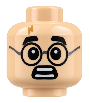 Preview: LEGO® Minifiguren-Kopf Mann mit runder Brille und erschrockenem Gesichtsausdruck als Doppelgesicht