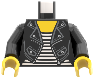 Preview: LEGO® Minifiguren Torso mit schwarzer Lederjacke und gestreiftem Shirt vorn