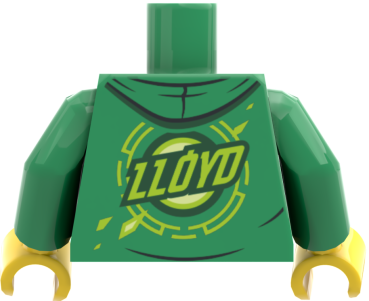 Preview: LEGO® Minifiguren Torso mit grünem Hoodie und Ninja-Motiv hinten
