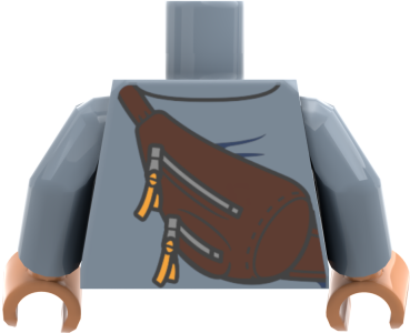 Preview: LEGO® Minifiguren Torso mit hellblauer Jacke und diagonaler Umhängetasche hinten