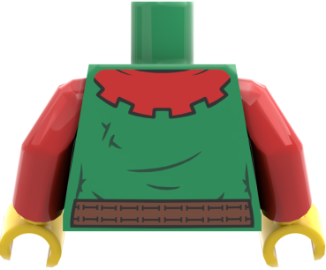 Preview: LEGO® Forestman Minifiguren Torso mit grünem Hemd, rotem Kragen und Gürtel hinten