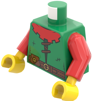 LEGO® Forestman Minifiguren Torso mit grünem Hemd, rotem Kragen und Gürtel ISO