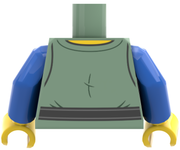 Preview: LEGO® Minifiguren Torso mit hellgrünem Schnürhemd, Gürtel und Beutel hinten