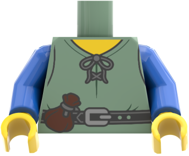 Preview: LEGO® Minifiguren Torso mit hellgrünem Schnürhemd, Gürtel und Beutel vorn