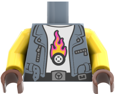 Preview: LEGO® Minifiguren Torso mit grauer Weste und Flammen-Motiv vorn
