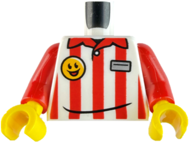Preview: LEGO® Minifiguren Torso rot-weiß gestreiftes Hemd mit Namensschild vorn