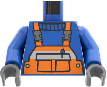Preview: LEGO® Minifiguren Torso mit orangefarbener Latzhose und blauem Pullover vorn