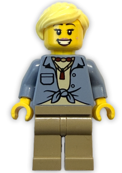 LEGO Minifigur Frau mit hellblauer Jacke und Halskette Vorderansicht