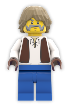 LEGO® Schmied Minifigur mit grauem Bart und brauner Weste – Vorderansicht