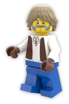 Preview: LEGO® Schmied Minifigur Blacksmith mit brauner Weste und blauer Hose – Seitenansicht