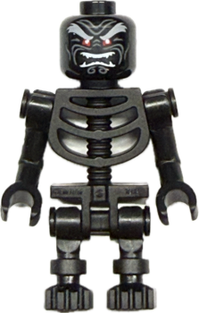 LEGO Minifigur schwarzes Skelett mit rotem Gesichtsdruck Vorderansicht
