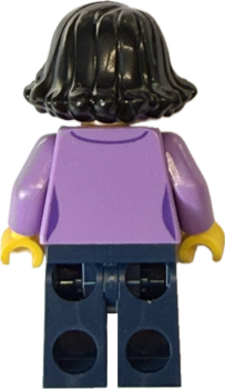 Preview: LEGO City Minifigur Frau mit lila Cardigan Rückansicht