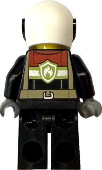Preview: Feuerwehrfrau Minifigur mit Feuerwehr-Emblem Rückansicht