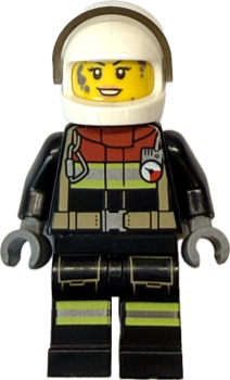 Feuerwehrfrau Minifigur mit Schutzhelm und Einsatzuniform Vorderansicht