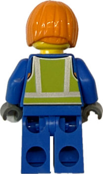 Preview: LEGO Bauarbeiterin Minifigur mit Warnweste Rückansicht