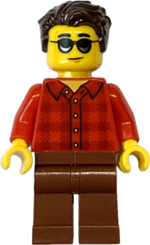Mann Minifigur mit rotem Karohemd und Sonnenbrille Vorderansicht