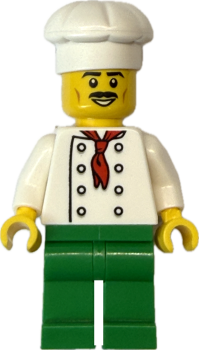 LEGO Koch Minifigur mit weißer Kochmütze und rotem Halstuch Vorderansicht