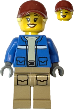 Preview: LEGO Tierretter Minifigur mit blauer Rescue-Jacke und roter Cap Vorderansicht