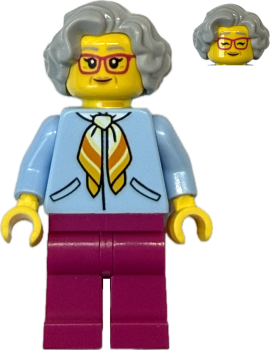 Preview: LEGO Oma mit roter Brille und hellblauer Jacke Vorderseite