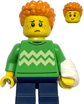Preview: LEGO Junge mit Armverband und grünem Pullover Vorderseite